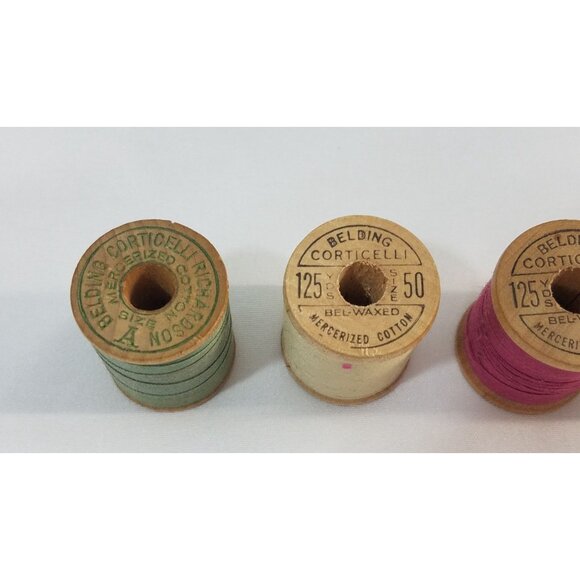 Vintage Belding Corticelli Bel-Waxed Mercerized Cotton Thread Spools Lot Of 4 - Picture 5 of 7
